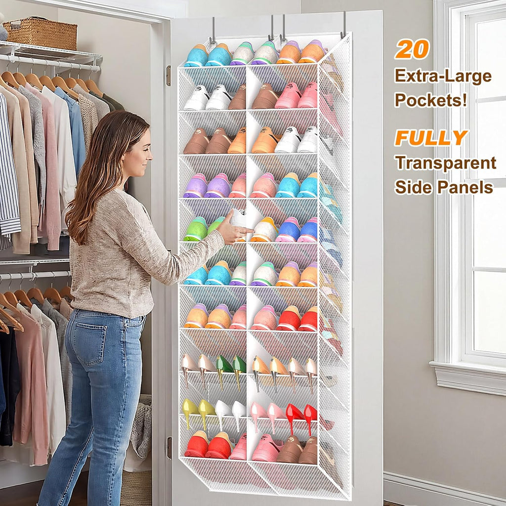 UVIAHOMI Over the Door Shoe Organizer for 20-30 Pairs, 10-Tier, White