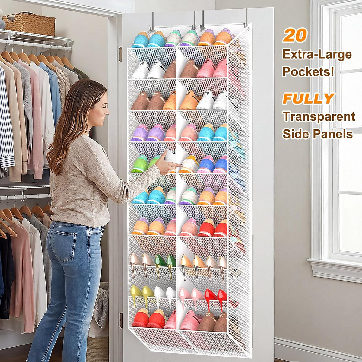 UVIAHOMI Over the Door Shoe Organizer for 20-30 Pairs, 10-Tier, White