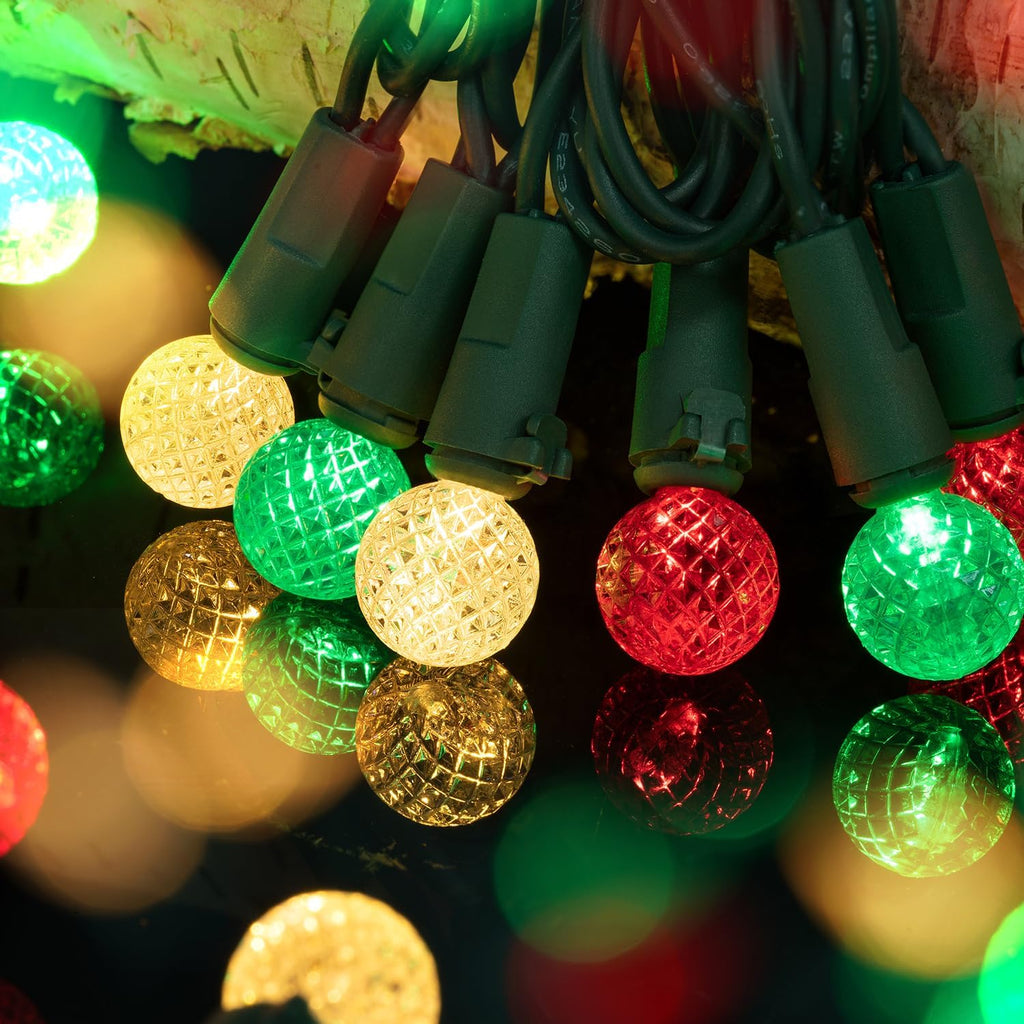 BOHON Red White and Green Christmas Lights Faceted G15 50 LED 17ft Plug in