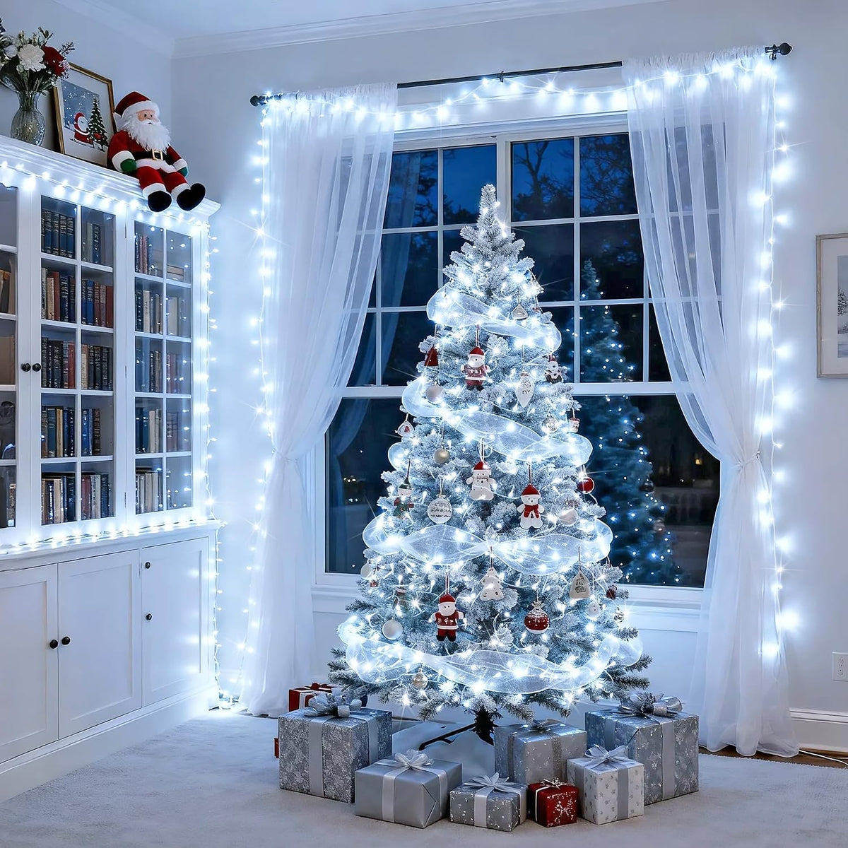 JMEXSUSS Connectable 8 Modes 100 LED White Christmas Lights Clear Wire