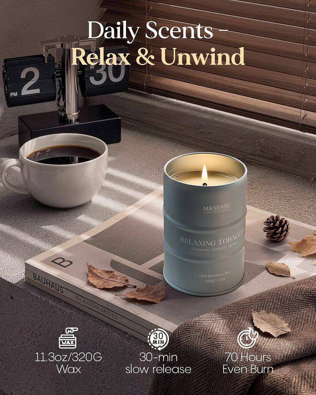 M&SENSE Tobacco Vanilla Scented Soy Candles, 11.3oz