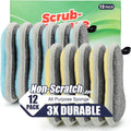 Dual Sided All-Purpose Sponges Kitchen,Dish Sponge for Washing Dishes Cleaning Kitchen,Non Scratch,Rough Scrubbers for Non-Stick Cookware, Soft Microfiber Scrub for Dishes(12 Pack)