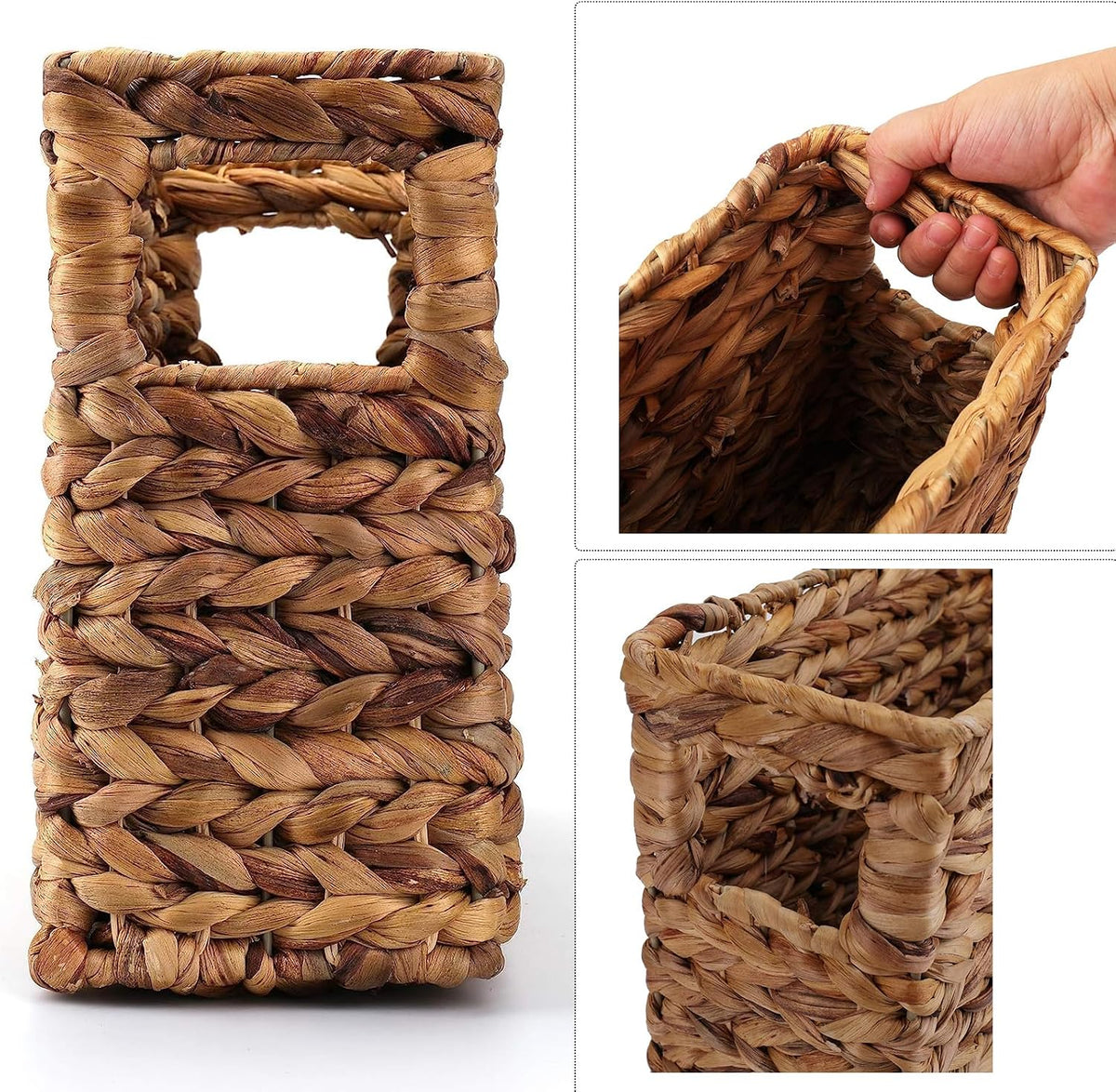 Yesland Hand-Woven Narrow Water Hyacinth Holder Wicker Basket, 15.5 x 5.5 x 9.75 Inch Decorative Magazine Storage Basket Bin for Home, Office, Desk