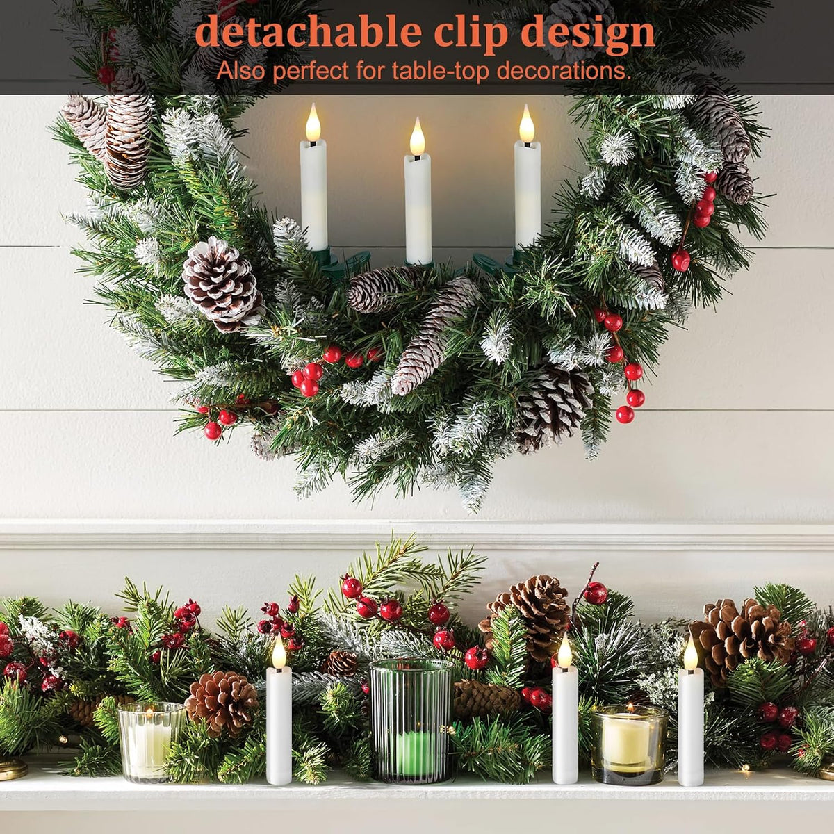 IMAGE Clip On Candles for Christmas Tree, 3.8 Inch Battery Operated Flameless Taper Candles with Remote Control Timer, Warm White LED Tree Candles with 3D Flickering Wick