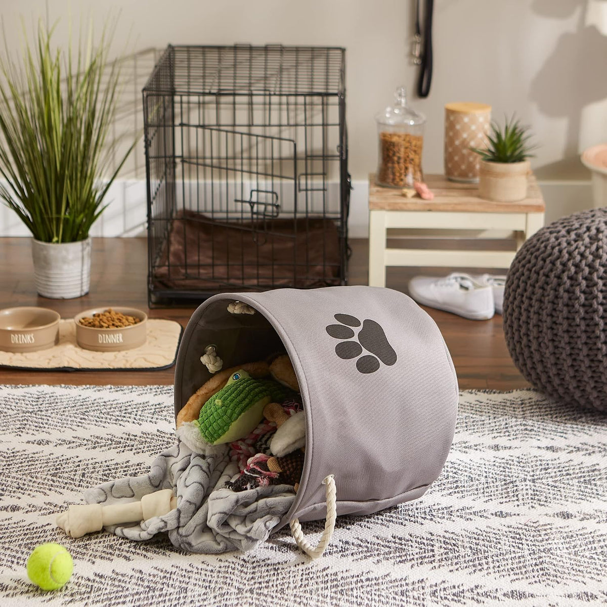 Bone Dry Dog Toy Basket, Round Gray Medium, Collapsible