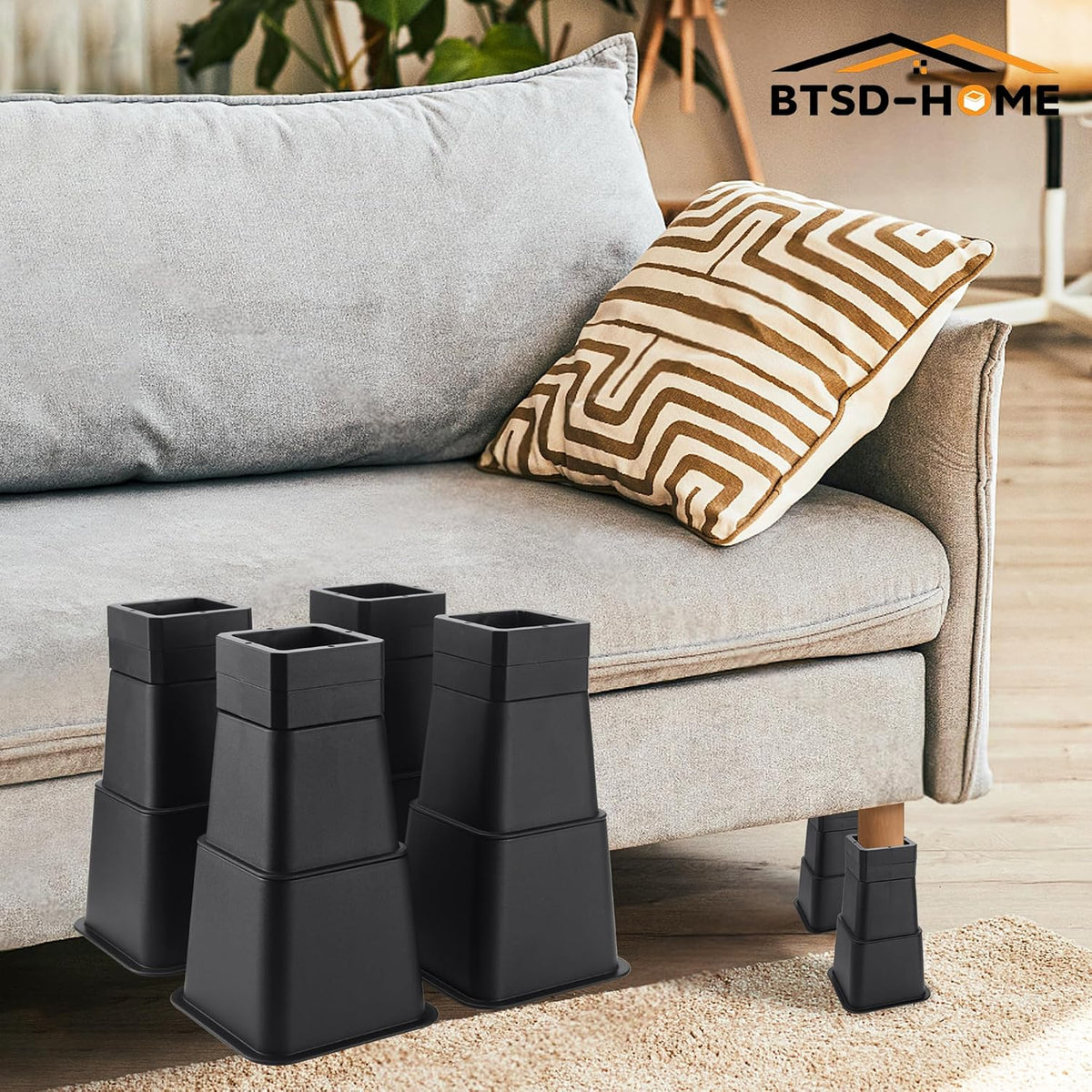 BTSD-home Adjustable Bed Risers, 3 to 10 Inch Heights