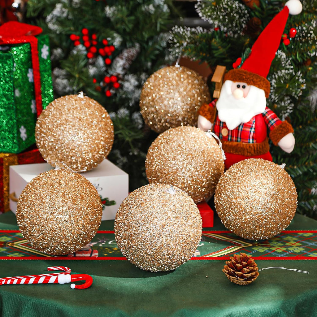 Wettarn 6 Pieces Champagne Assorted Large 6" Christmas Balls Ornaments