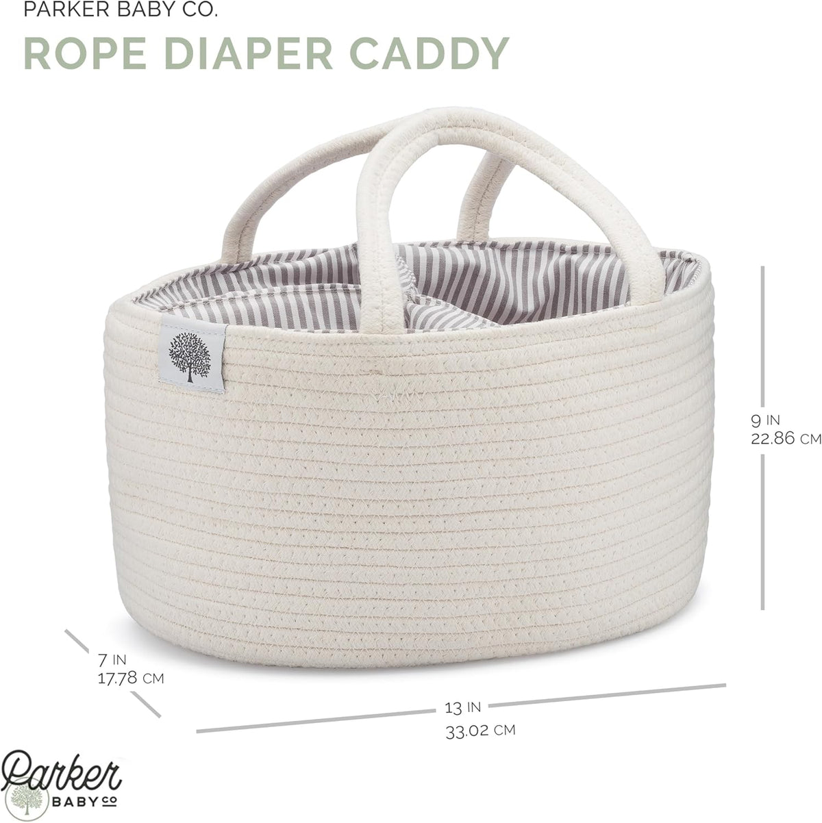 Parker Baby Co. Soft Rope Diaper Caddy Organizer for Nursery & Car - White