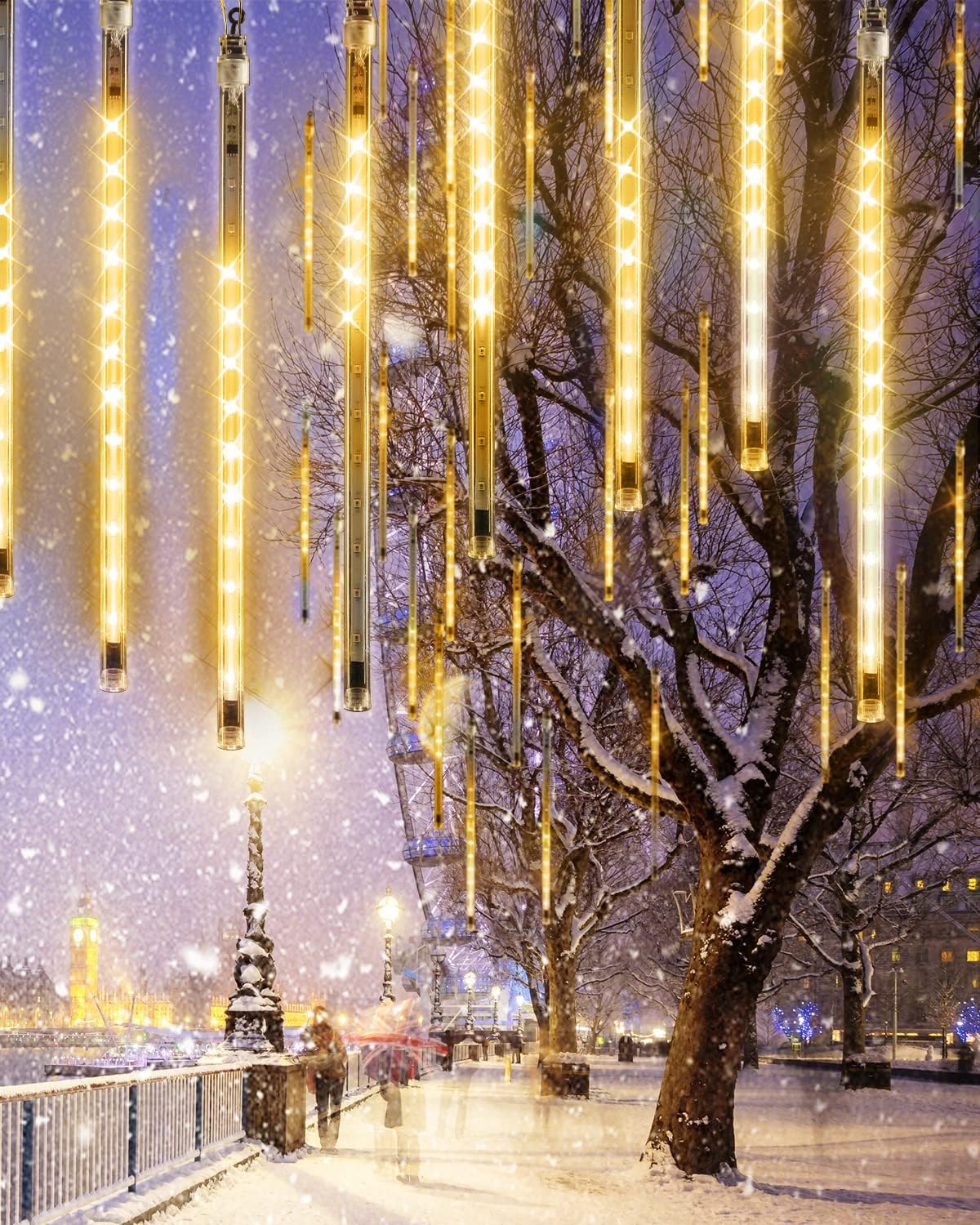 Christmas Lights 10 Tubes Warm White Meteor Shower Icicle Lights 240 LED