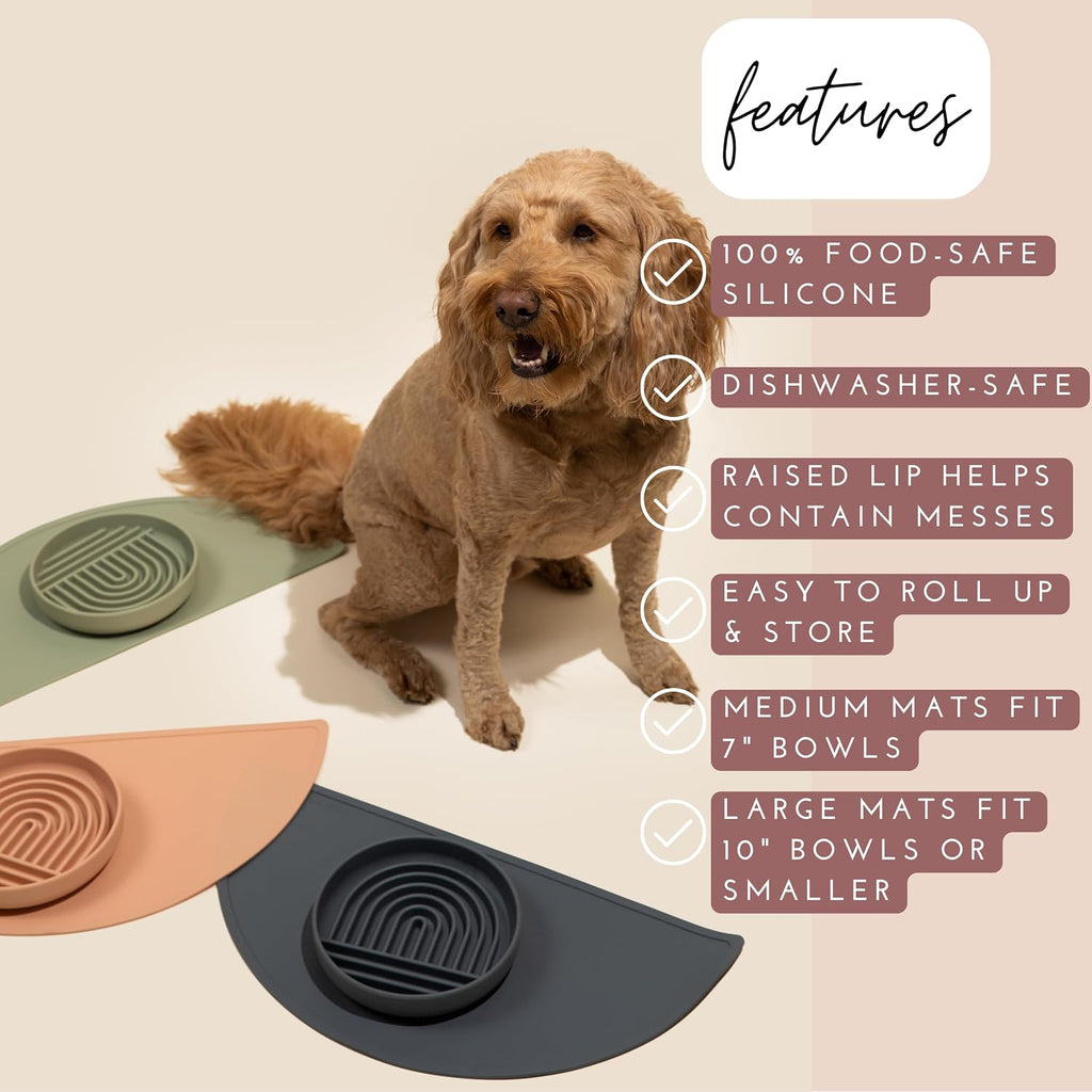 Silicone Dog Food Mat - Pet Placemat, 21" x 10.5" Deep, Large - Spruce
