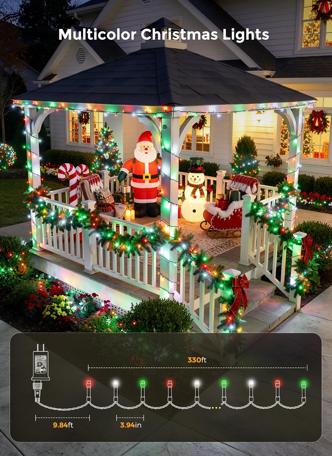 Brightown 330FT 1000LED Christmas String Lights Outdoor Red White and Green