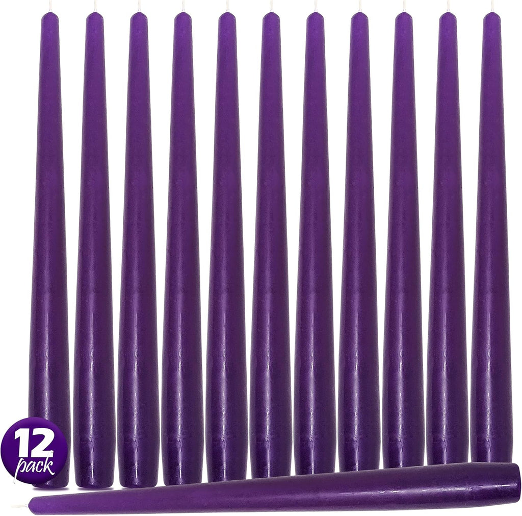 Hyoola Tall Taper Candles - 12 Inch Purple Unscented Dripless Taper Candles - 10 Hour Burn Time - 12 Pack