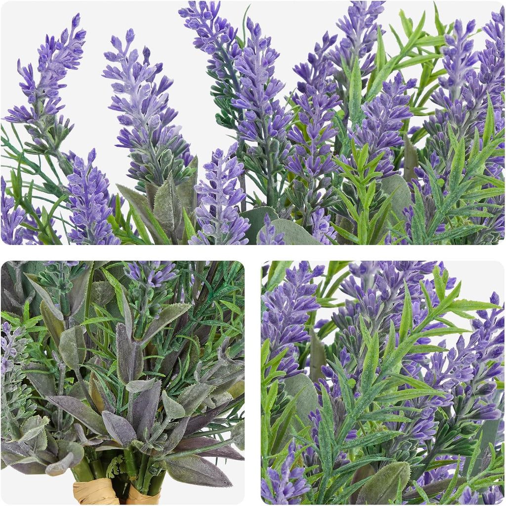 Hollyone 3 Bundles Fake Flowers Artificial Lavender Stems Bouquet Faux Plastic Purple Flowers Plants for Vase DIY Wedding Floral Arrangement Home Table Centerpieces Indoor Outdoor Decor