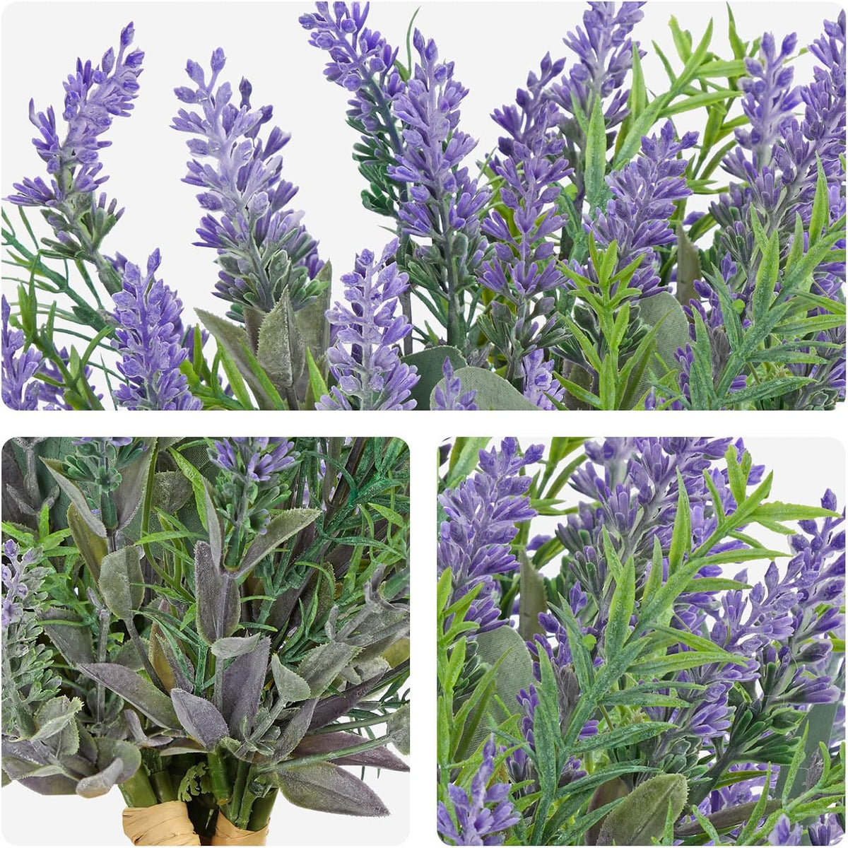 Hollyone 3 Bundles Fake Flowers Artificial Lavender Stems Bouquet Faux Plastic Purple Flowers Plants for Vase DIY Wedding Floral Arrangement Home Table Centerpieces Indoor Outdoor Decor