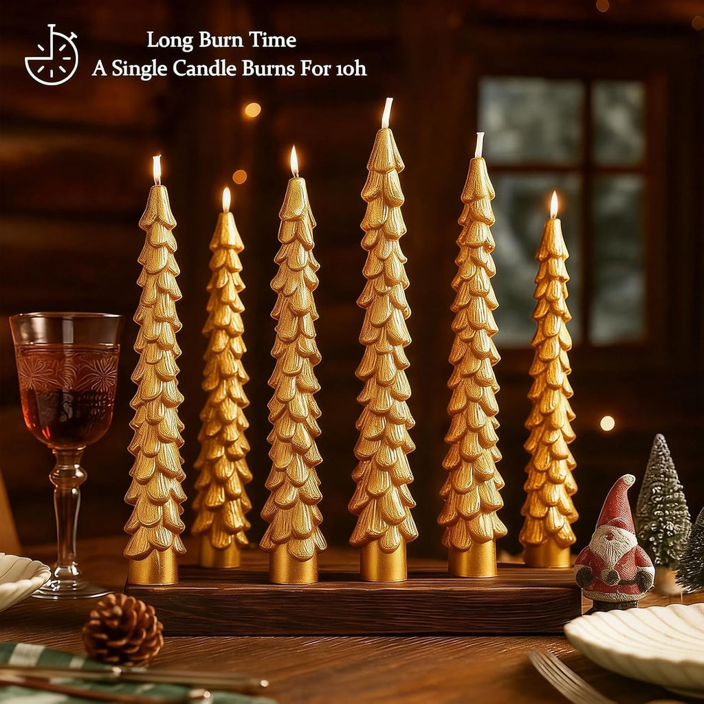 12 PCS Gold Christmas Tree Taper Candles