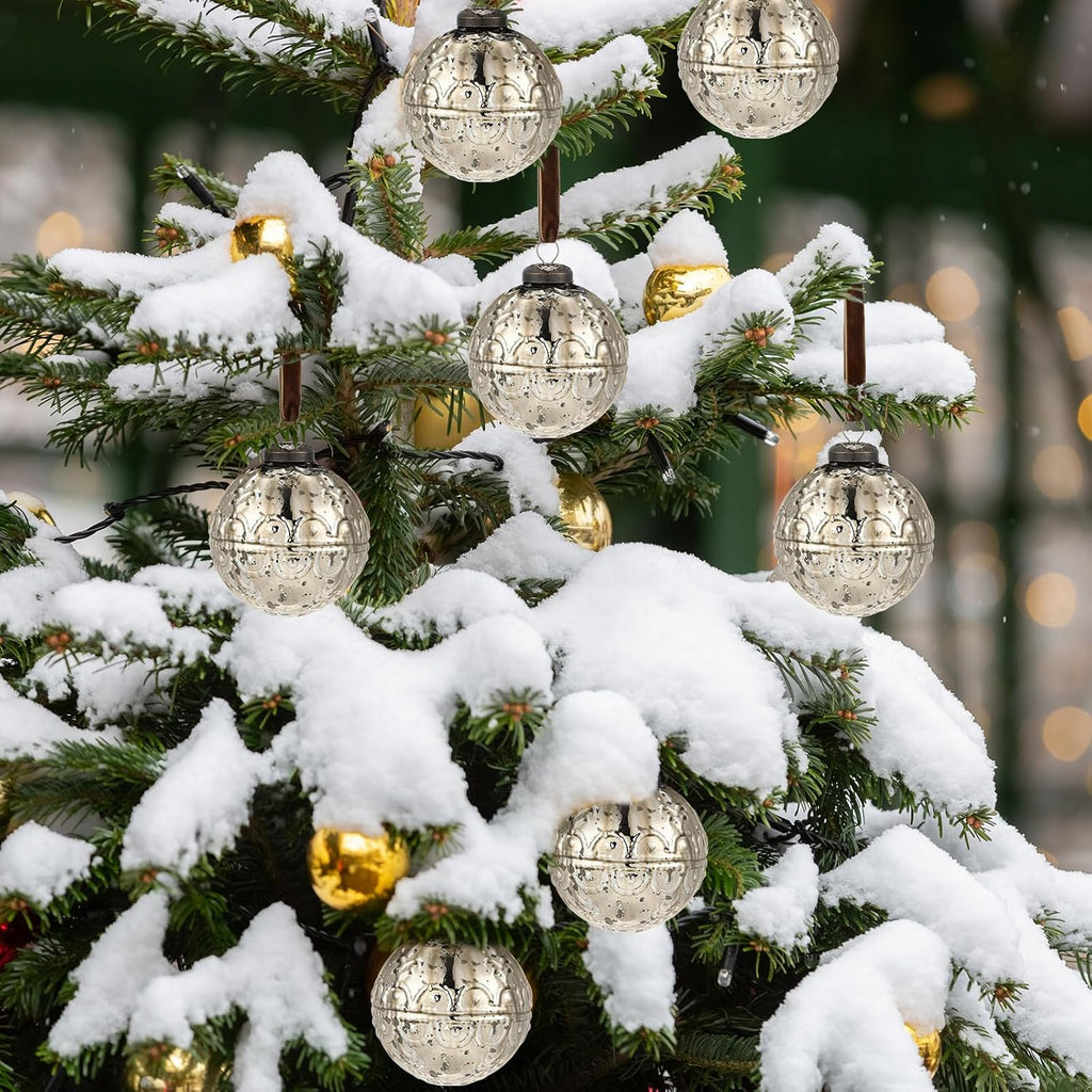 Threan 6 Pcs Champagne Gold Mercury Glass Christmas Ornaments, Etched