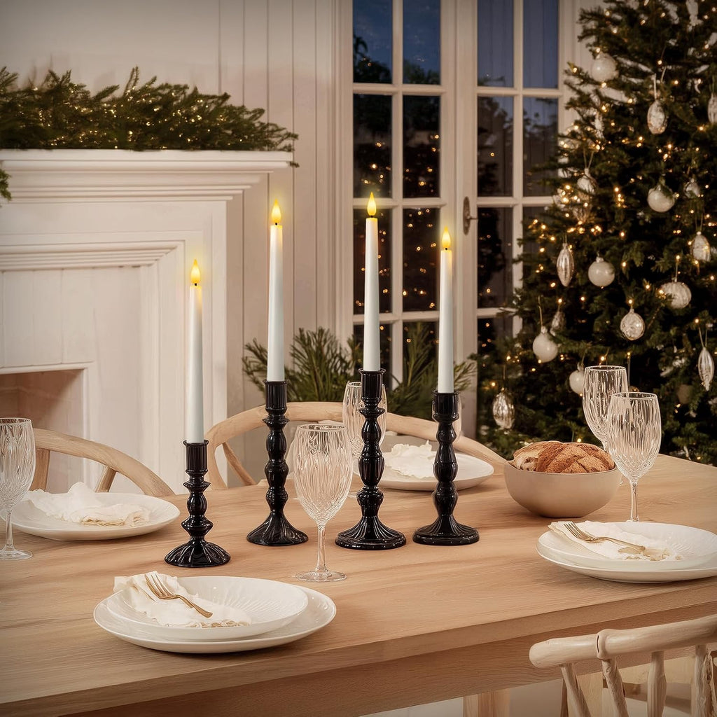 6 Pcs Flameless Taper Candles with Remote and Timer, 9.6 Inches Plastic LED Candlesticks, White Battery Operated Window Candles, for Home Wedding Christmas Party Decoration