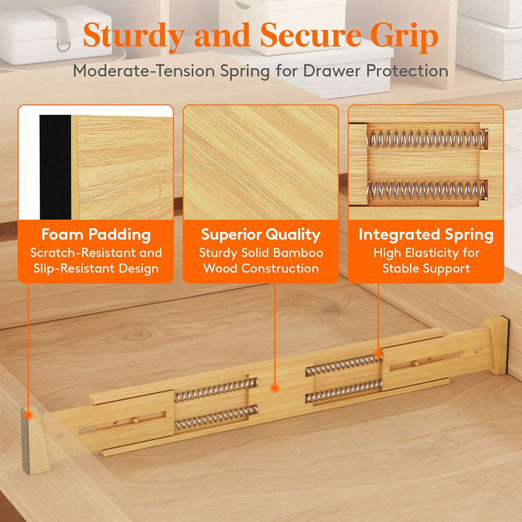 Lifewit 2.4" Kitchen Drawer Dividers, Adjustable Bamboo Drawer Organizers