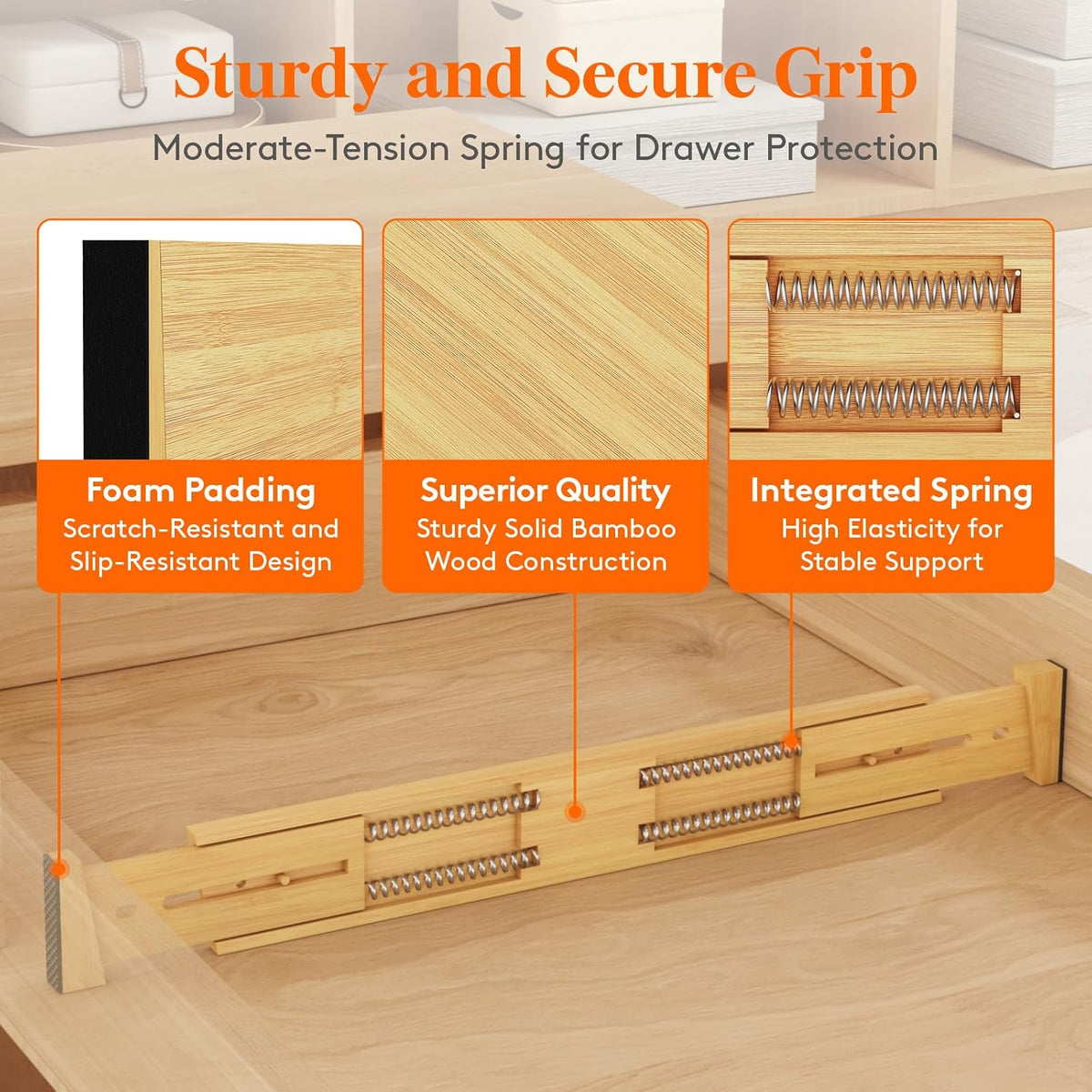 Lifewit 2.4" Kitchen Drawer Dividers, Adjustable Bamboo Drawer Organizers