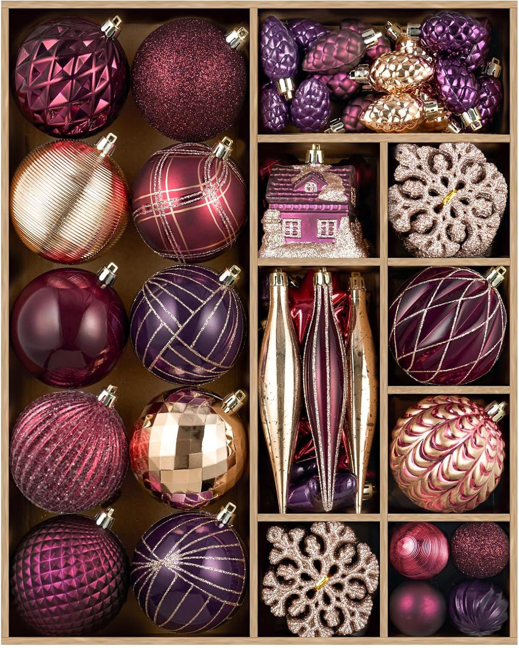 JORNOY 106Pcs Christmas Ornaments Bulk, Shatterproof Plastic Hanging Balls Bulbs Assorted Decor for Tree Decorations Home Holiday Party with Lanyard, Jewel Tone