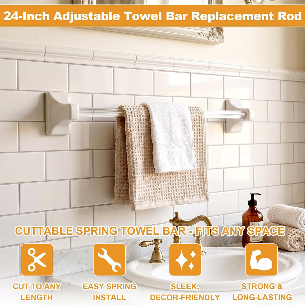 2 Pack 24 Inch Clear Bathroom Towel Bar Replacement Rod for Ceramic Holder