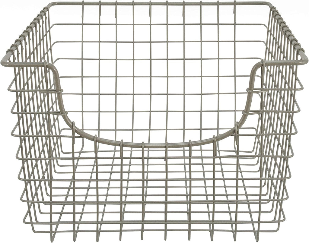 Spectrum Wire Scoop Basket Storage Bin Satin Nickel Nesting Metal Baskets Pack of 2 for Kitchen Pantry Closet Bathroom Garage Organization, Heavy Duty Wire Basket Organizer for Storage Decor