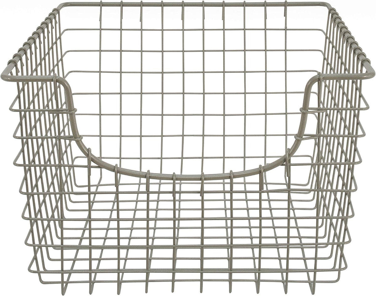 Spectrum Wire Scoop Basket Storage Bin Satin Nickel Nesting Metal Baskets Pack of 2 for Kitchen Pantry Closet Bathroom Garage Organization, Heavy Duty Wire Basket Organizer for Storage Decor