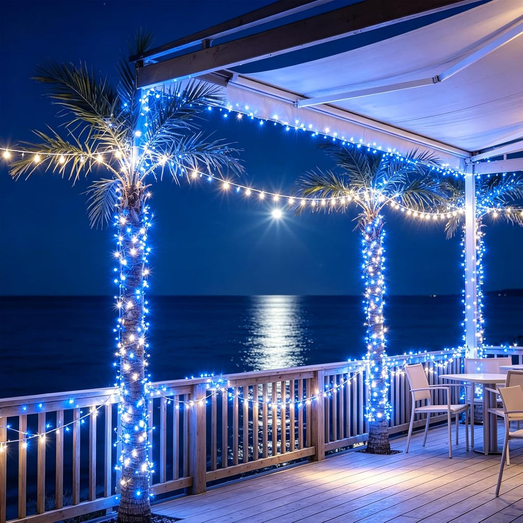 LAMPHOME Blue White Christmas String Lights, 25FT 50LED Commercial Extendable Mini Fairy Lights Plug in for Christmas Tree, Xmas Garland, Wedding, Halloween, Indoor Outdoor Patio Garden Home Decor