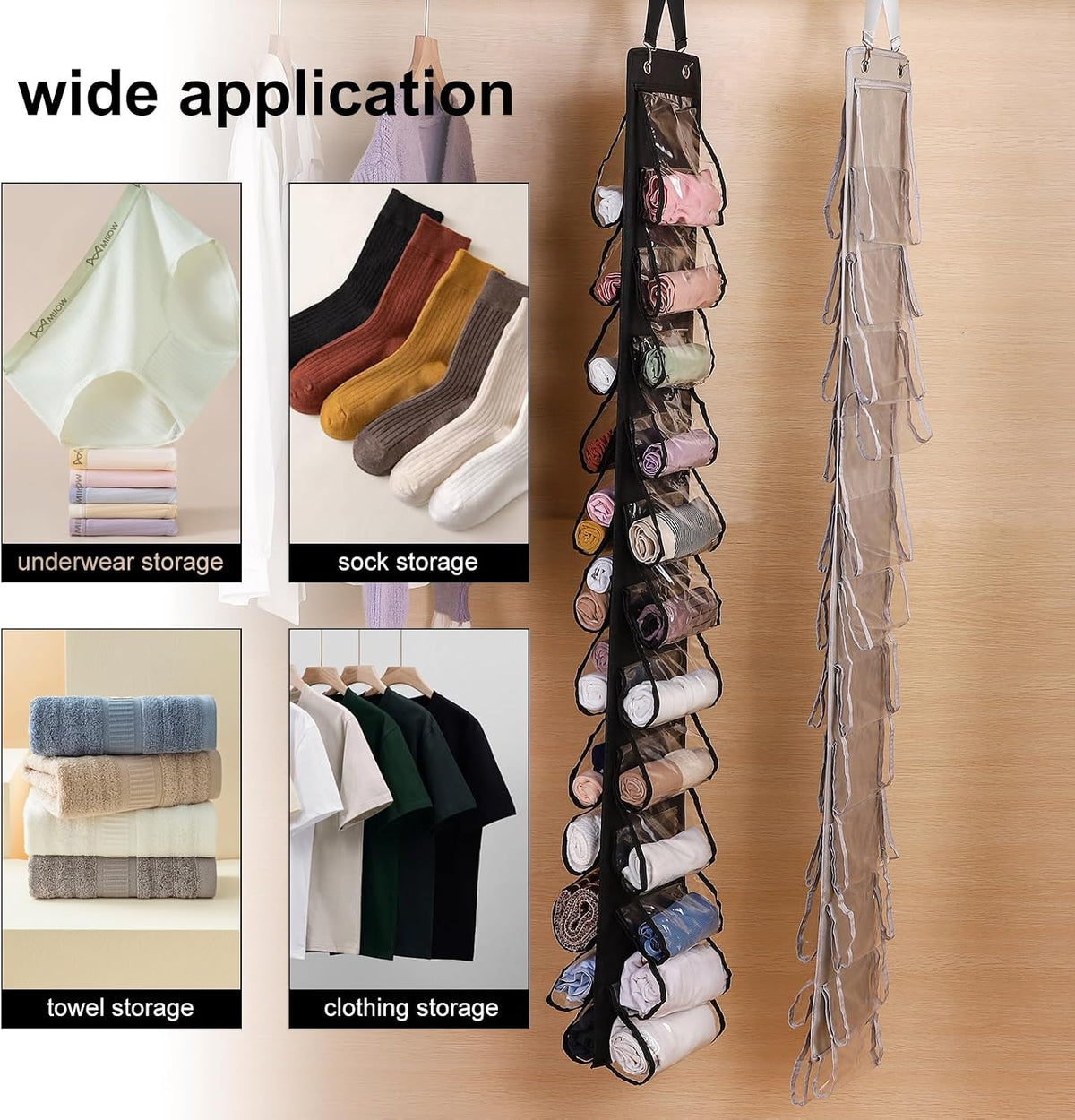 Legging Organizer for Closet Hanging 20 Pockets, Clear Hanging Legging Organizer Closet, Oxford Cloth Legging Storage for Wardrobe Behind Door(2Pack*Light Gray)