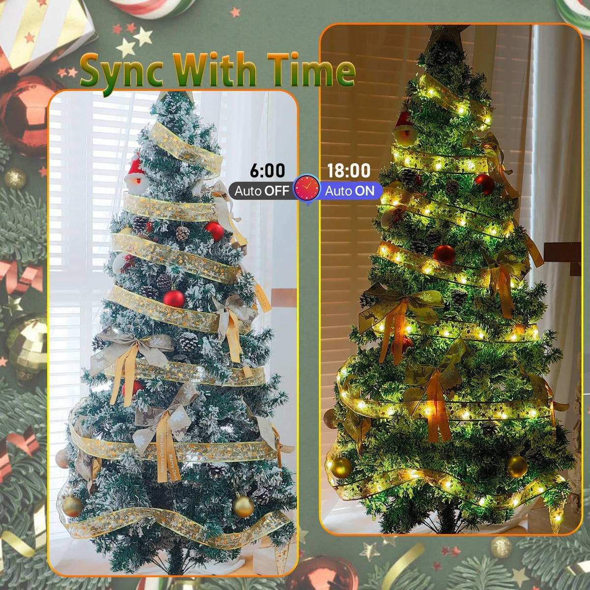 Smart Christmas Tree Ribbon String Lights, 33ft 80 Modes Colors Changing Ribbon Light for Christmas Tree, APP & Remote Control, Sync Musical, Timer, USB (Light Gold)
