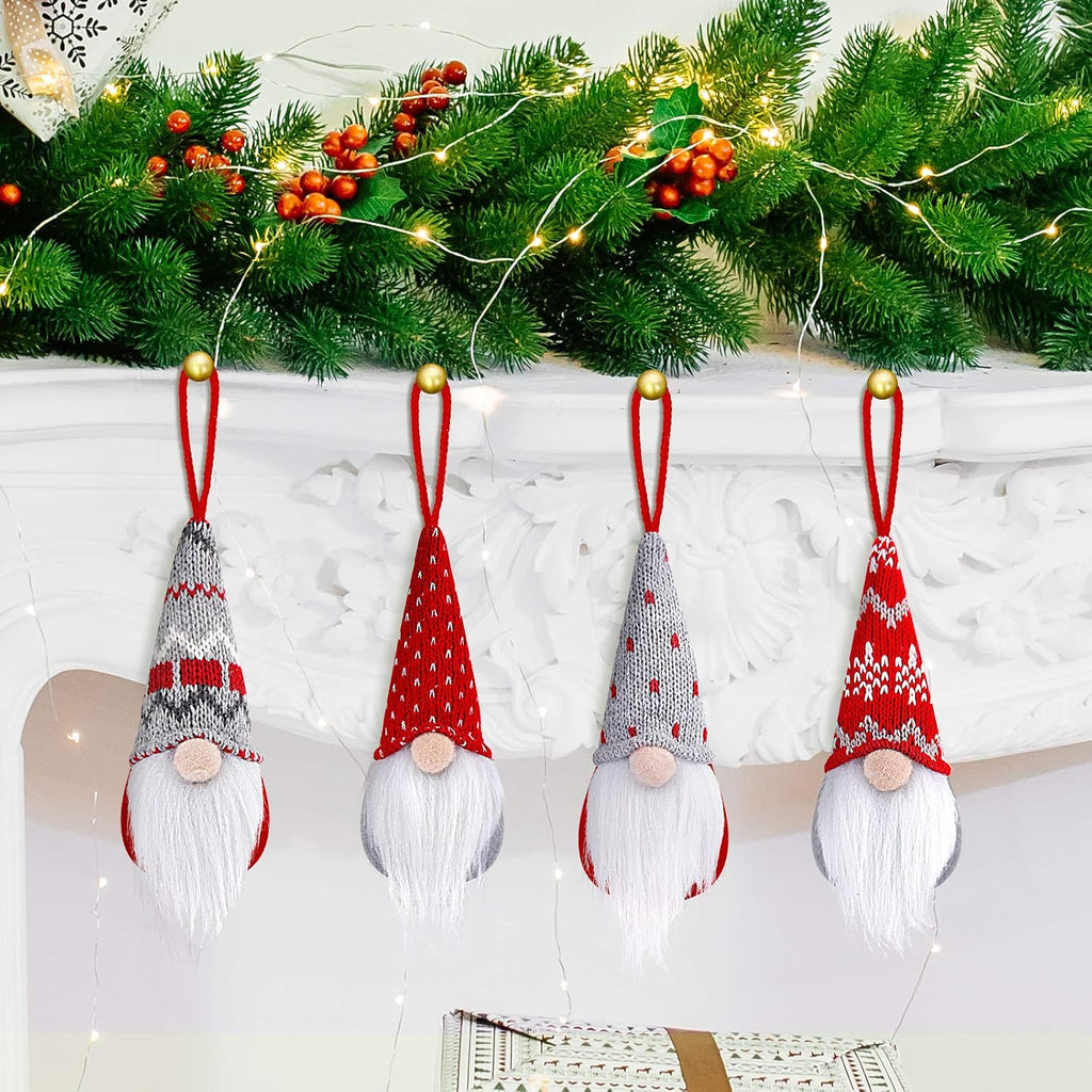 D-FantiX Gnome Christmas Ornaments Set of 4, Handmade Swedish Tomte Gnomes Plush Scandinavian Santa Elf Table Ornaments Christmas Tree Hanging Decoration Home Decor 2026