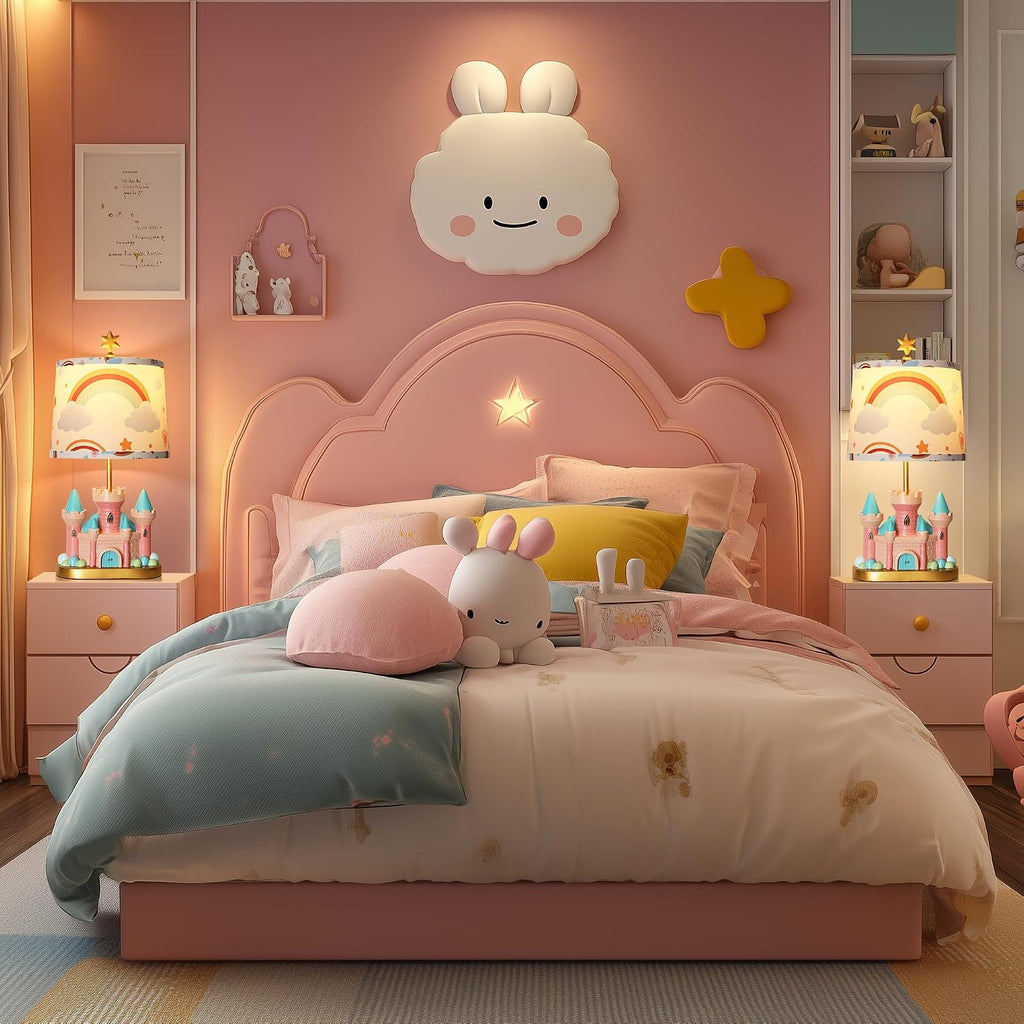 Hamucd Castle Bedside Table Lamp for Kid,Pink Princess Nursery Lamp for Girl Bedroom Nightstand Decor,Cute Desk Lamp for Study Room,1 LED Bulb Included