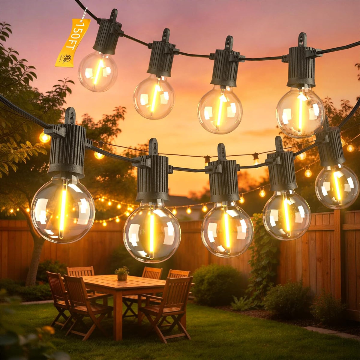 Outdoor String Lights,Led Patio Globe Lights with Plastic Bulbs,Waterproof,Shatterproof,G40 Outdoor String Lights,Connectable Hanging for Backyard, Bistro, Porch, Deck, Balcony,Tent (150FT)