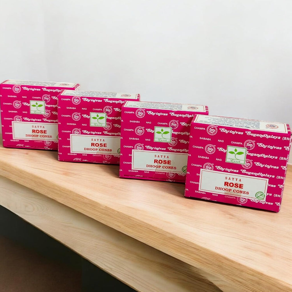 Satya Nag Champa Incense Cones for Meditation and Yoga, 48 Pieces, 4 Packs (Incense Dhoop Cones, Rose)