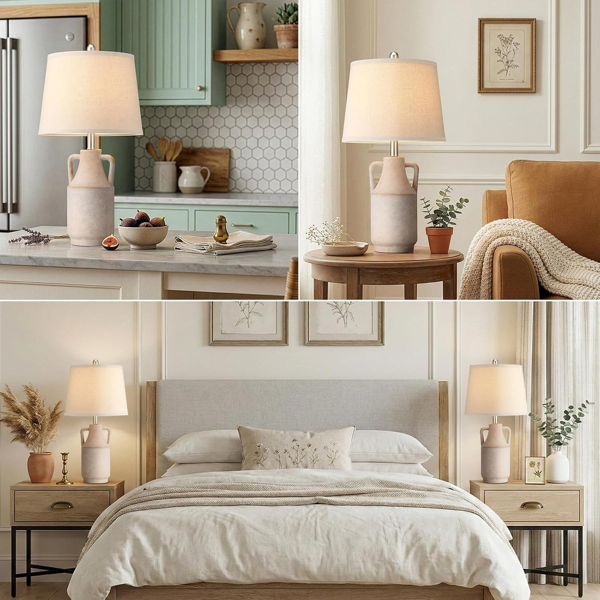 Lovlast 26" Modern Farmhouse White Table Lamp for Bedroom Living Room
