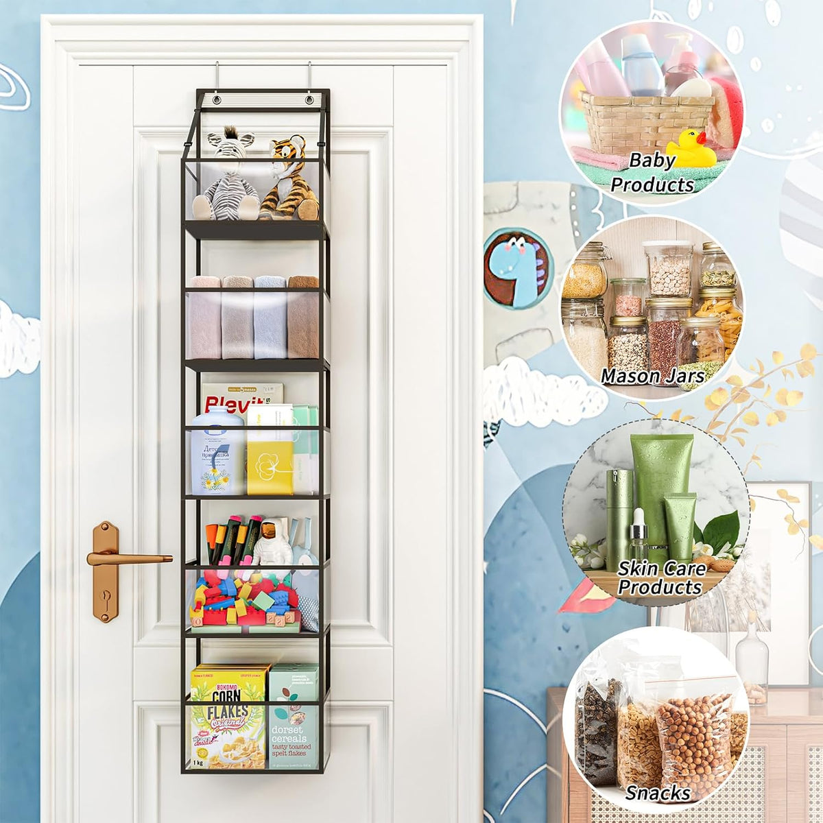 Over Door Organizer Hanging Storage 5 Shelf Clear Pockets Pantry Closet