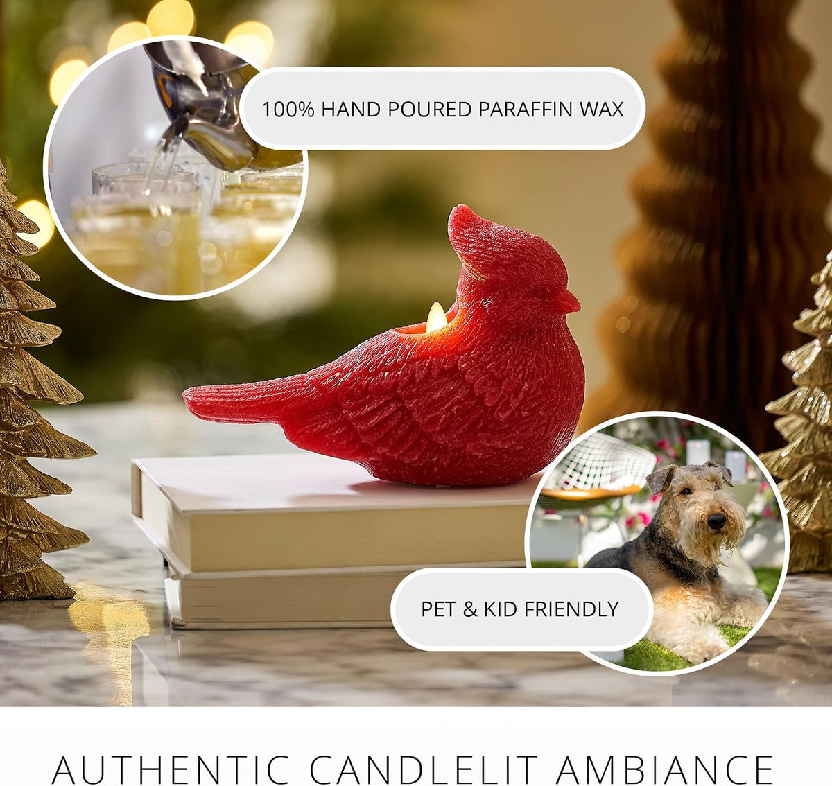 Luminara - Flameless Flickering Moving Flame Battery Operated Unscented Candle LED Décor & Gift- Winter Holiday & Christmas Figural Friends Collection - Red Glitter Cardinal Bird, 7” L x 3.3” W x 4.8” H)