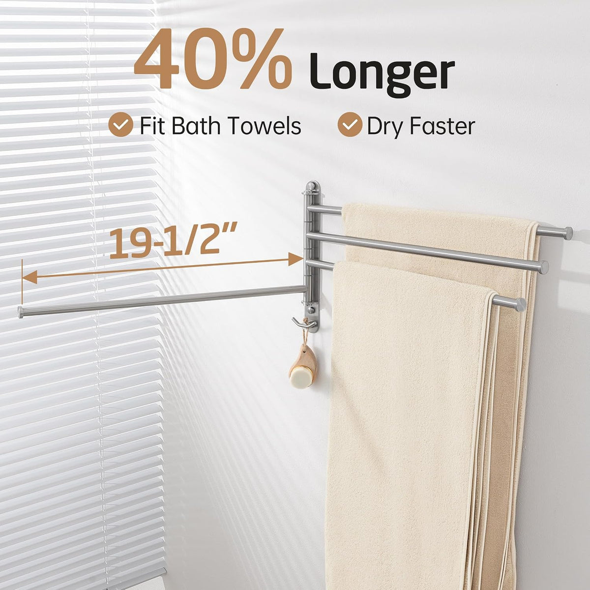 KES Extra Long Swivel Towel Bar 19.5" 4-Arm, Swing Out Towel Rack, 18/8