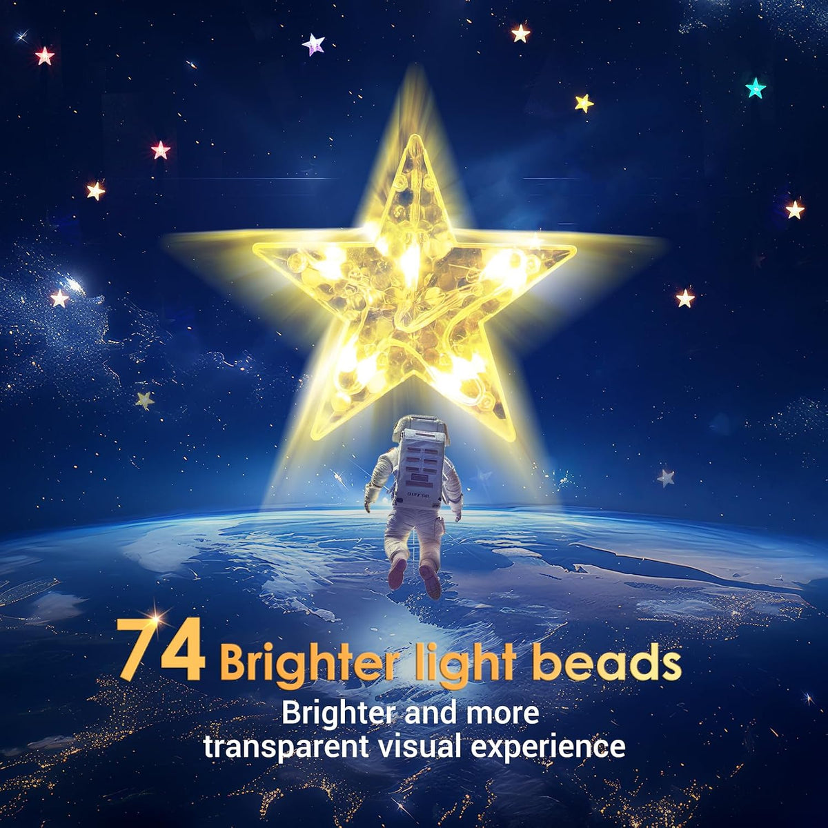 Marchpower 46 Stars Curtain Lights, Battery Operated Christmas Star Window Lights - Warm White with Timer & Memory Function & 8 Modes, IP65 Waterproof for Indoor Window Decoration