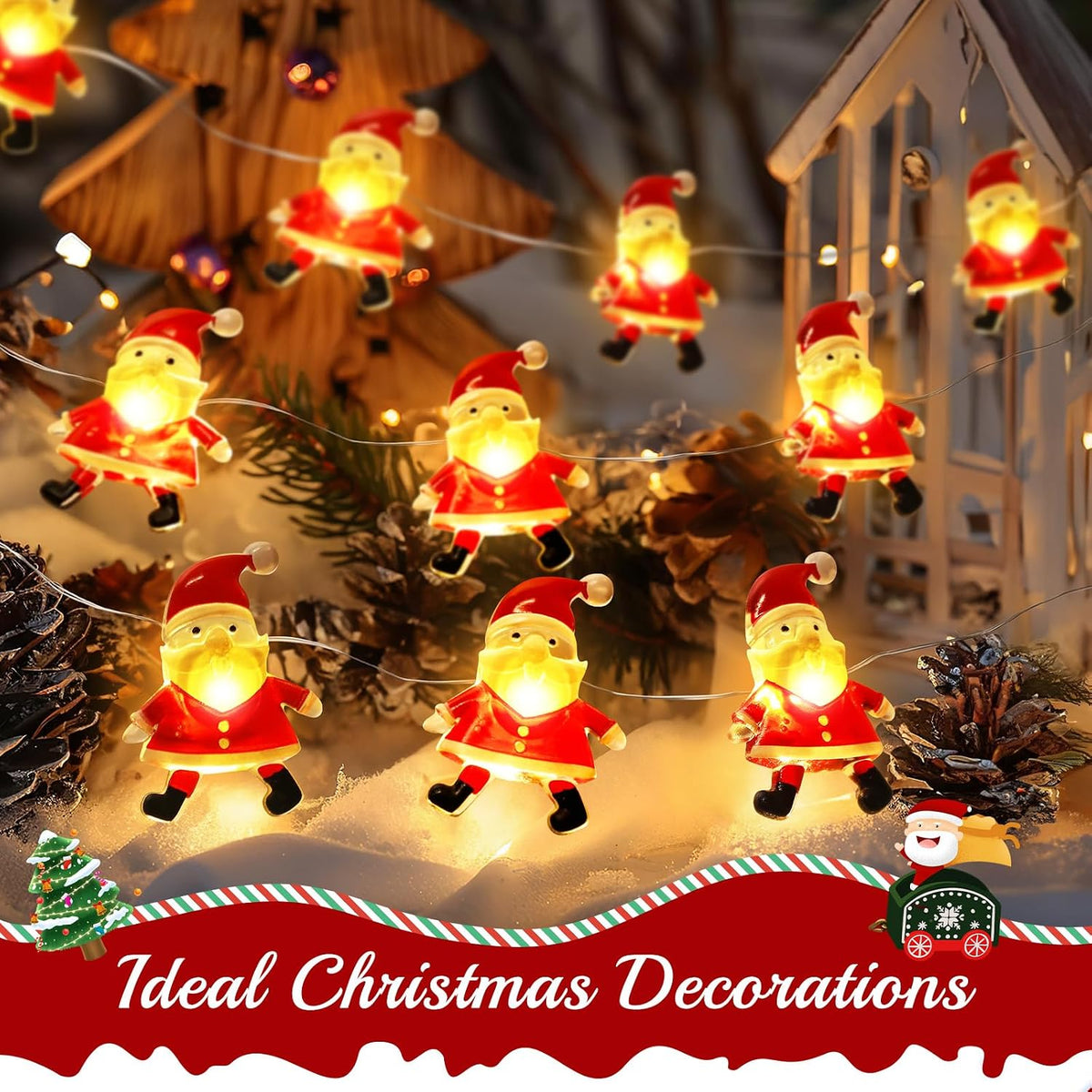 Coquimbo Christmas Decorations Indoor Lights, 10FT 30 LED Christmas Santa Claus Fairy String Lights Battery Operated for Xmas Tree Party Festive Holiday Cute Room Decor