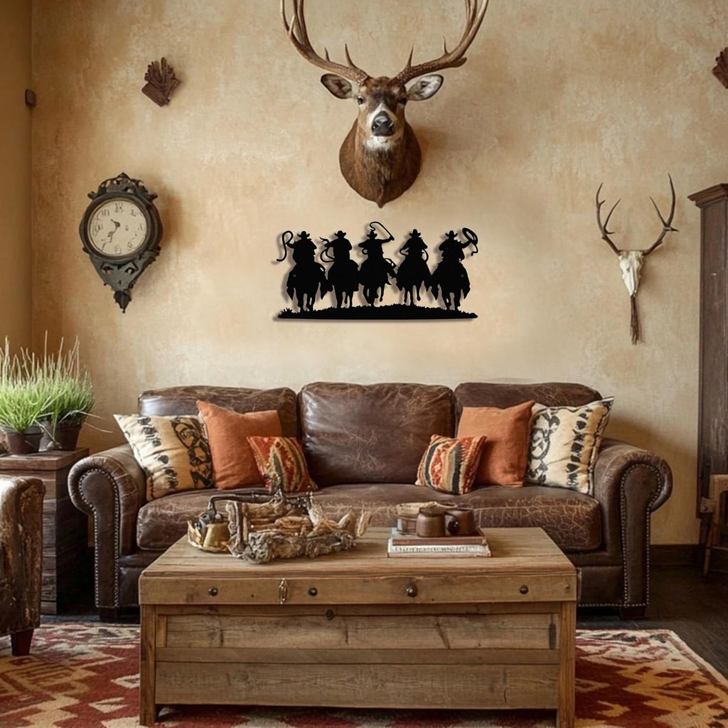 Black Metal Cowboy Wall Art, 3D Western Decor for Living Room, Rustic