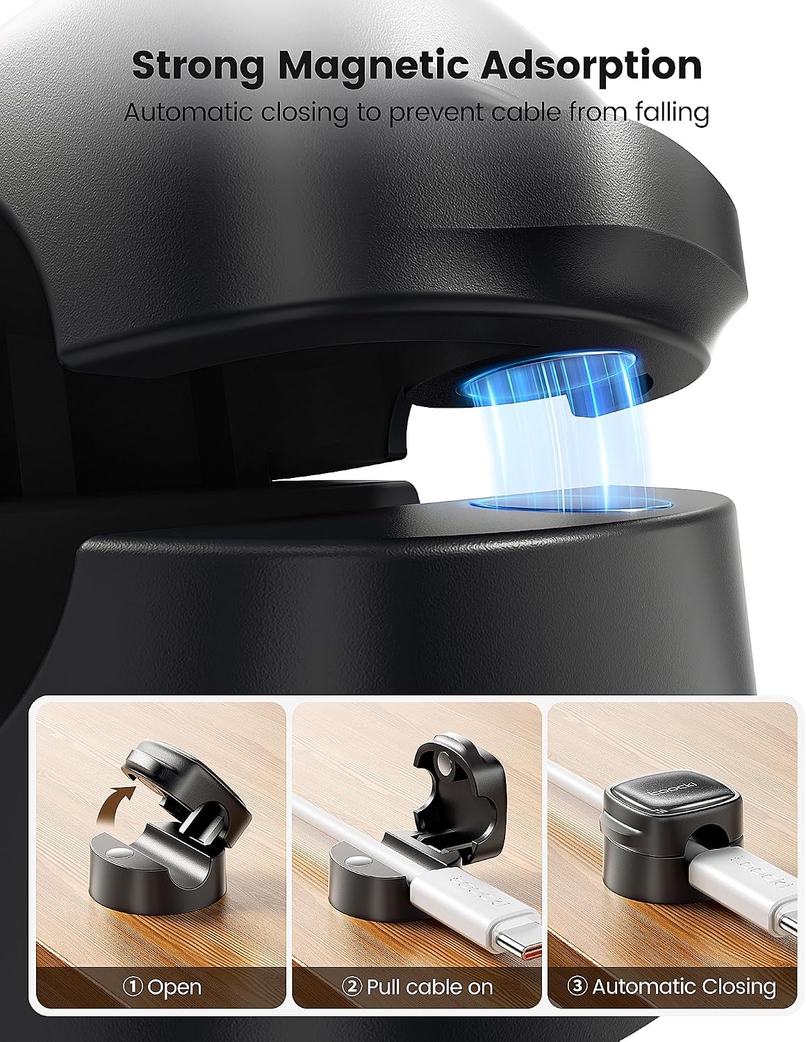 Toocki 6 Pack Magnetic Cable Clips, Black