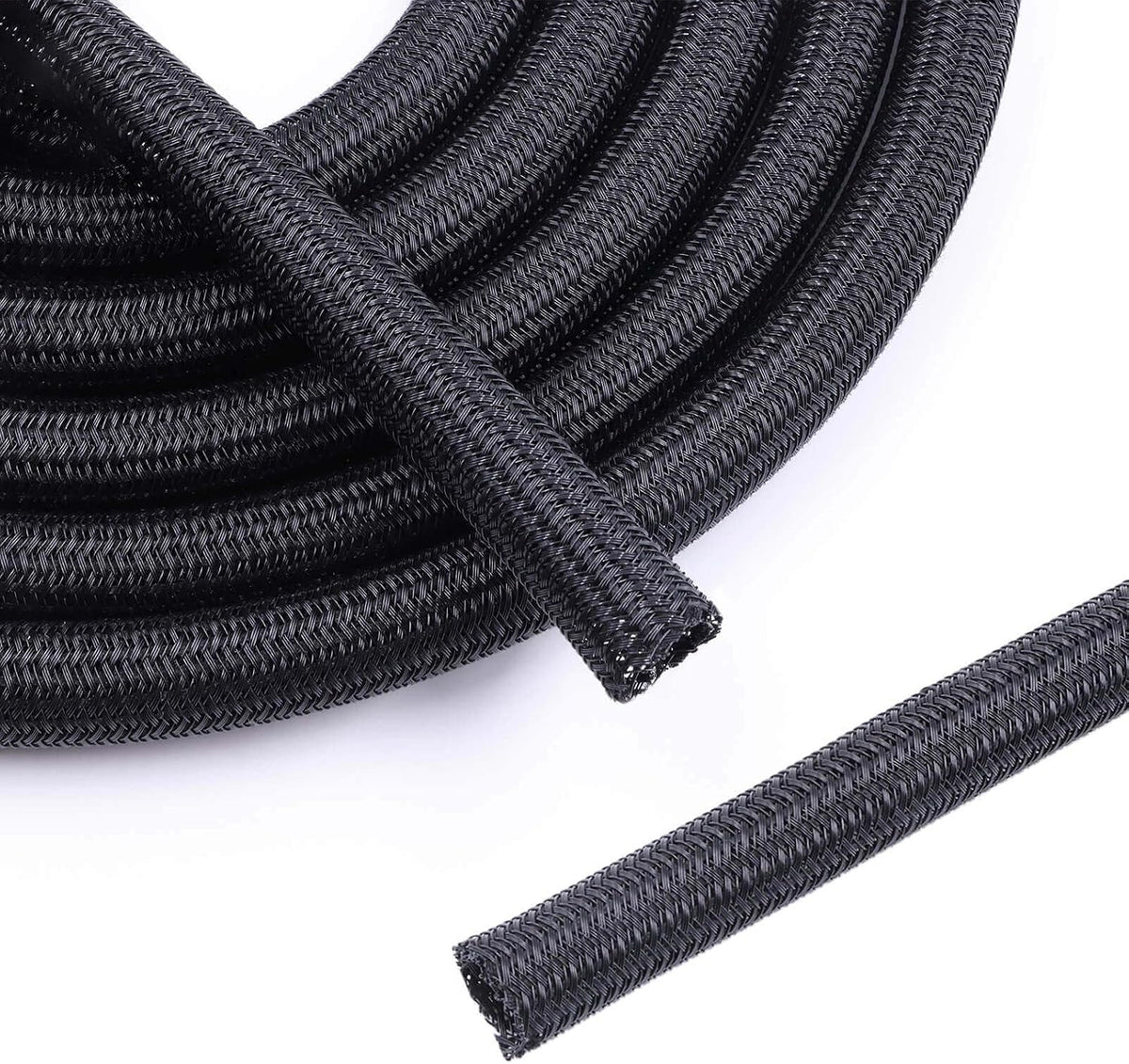 1/2" - 10Ft Split Braided Cable Sleeve, Wire Loom Tubing, Black