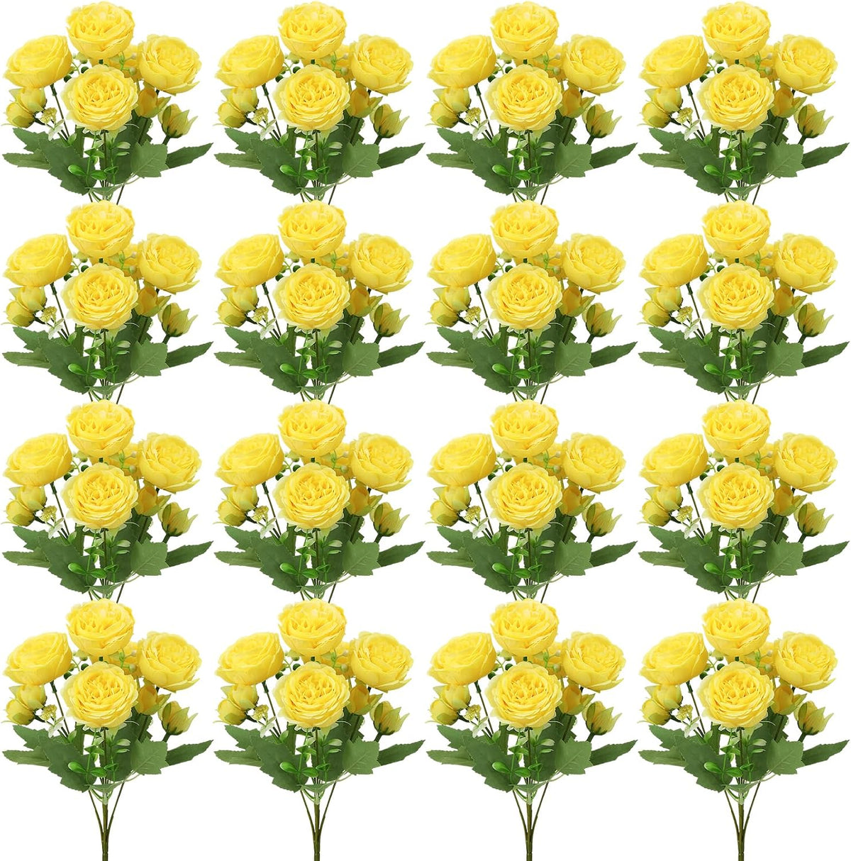 16 Pack Yellow Peonies Artificial Flowers, Fake Silk Hydrangea Bouquet for Bridal Wedding Home Table Decor Reusable Dining Opening Ceremony Birthday Arrangement Faux Floral