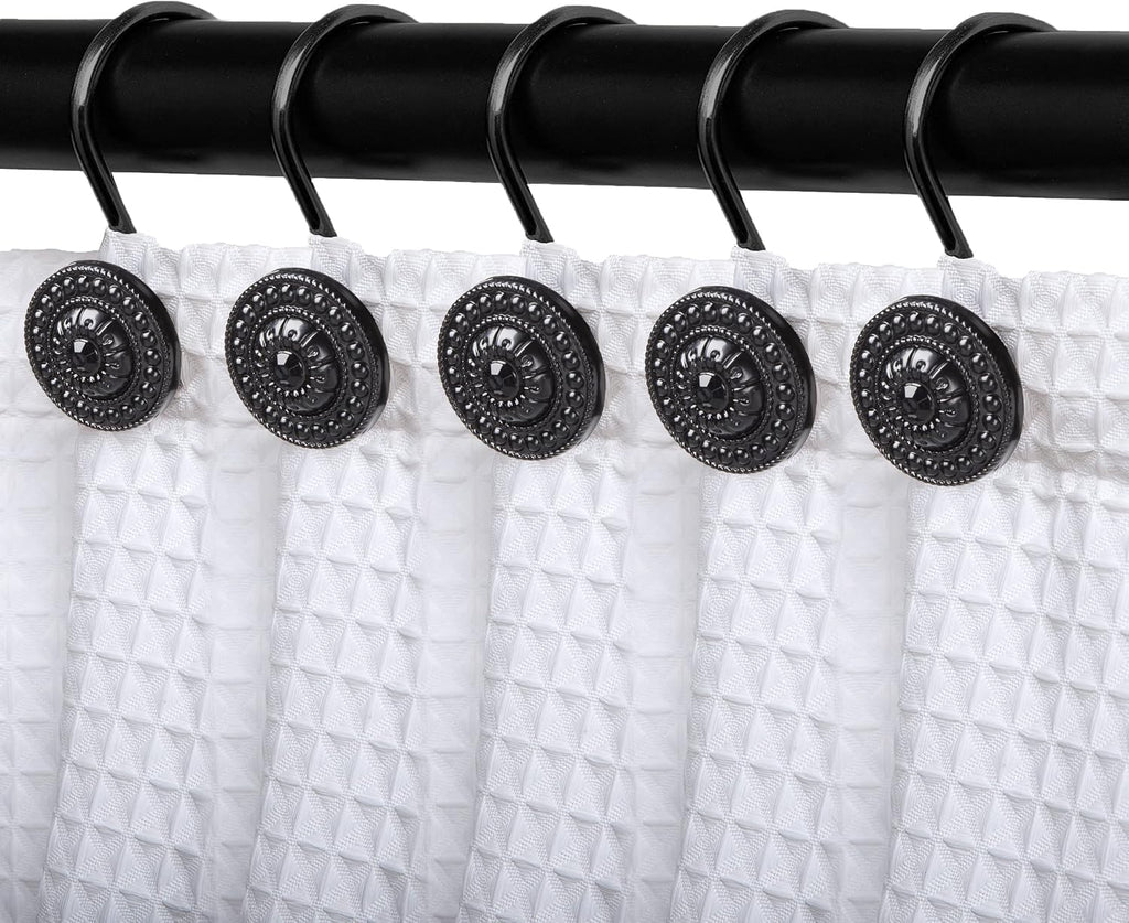 Black Shower Curtain Hooks, Rust Proof Decorative Shower Curtain Rings for Bathroom, Shower Curtain Hooks for Shower Liner, 12Pcs