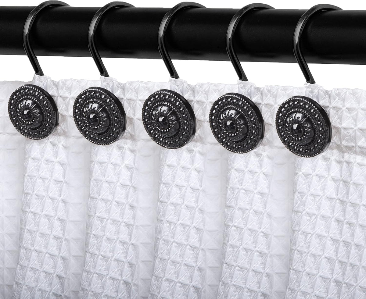 Black Shower Curtain Hooks, Rust Proof Decorative Shower Curtain Rings for Bathroom, Shower Curtain Hooks for Shower Liner, 12Pcs