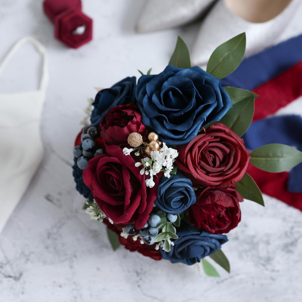 ponatia Navy Blue Wedding Bouquets for Bride Bridesmaid Flower Bouquet