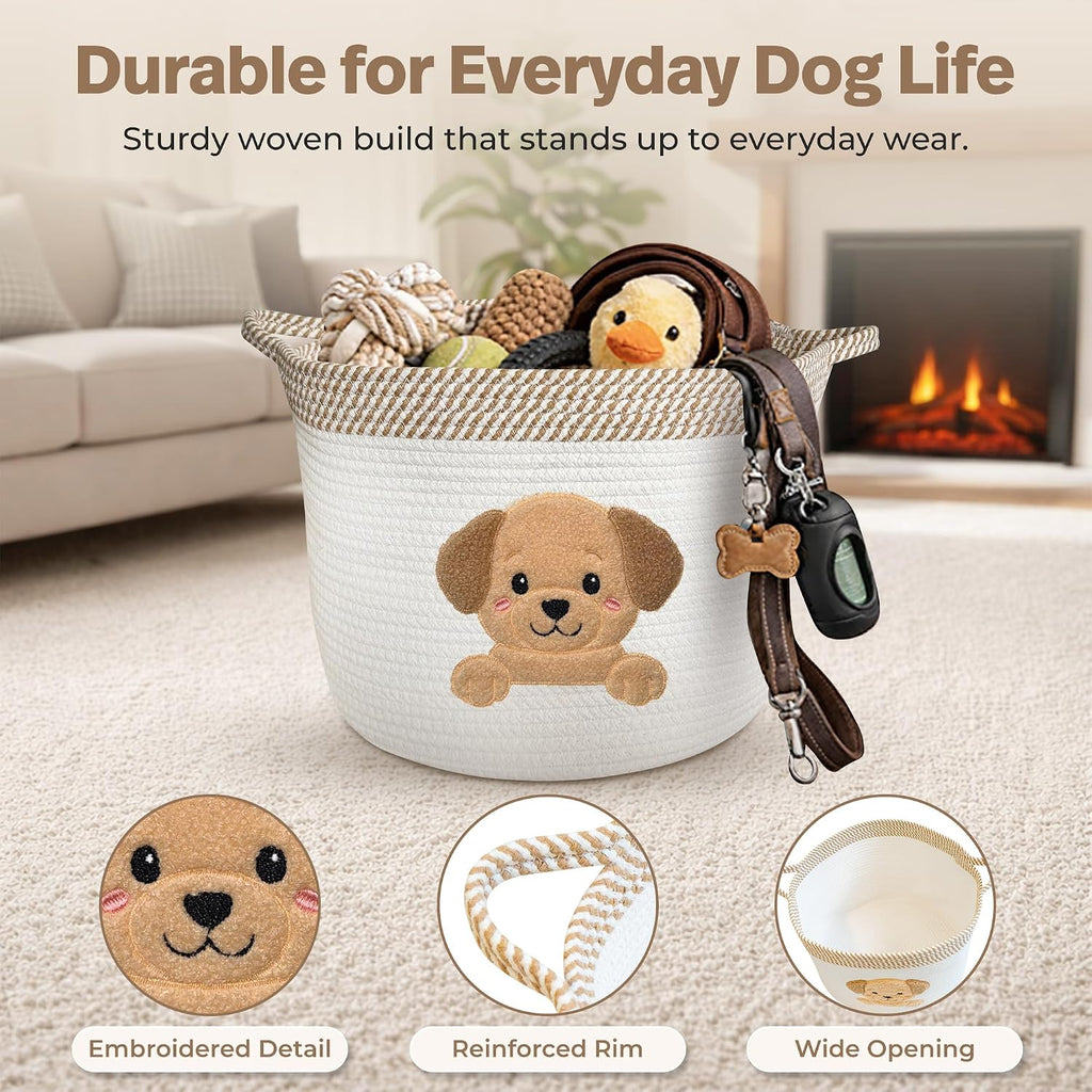 Golden Retriever and Lab Dog Toy Basket, Cotton Rope Storage Bin, 15x11 in
