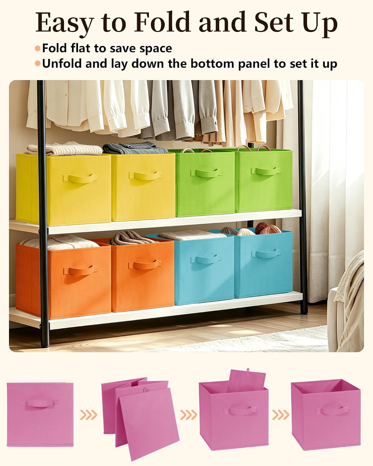 LHZ.K Cube Storage Bins, Foldable Fabric Storage Bins, 6Pcs, Rainbow
