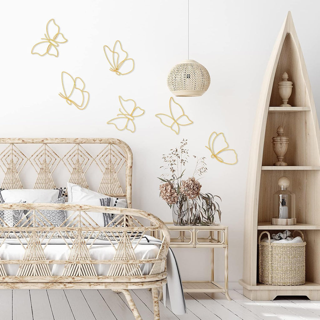 Hotop 6 Pieces Gold Metal Butterfly Wall Decor Wired Butterflies Wall Art